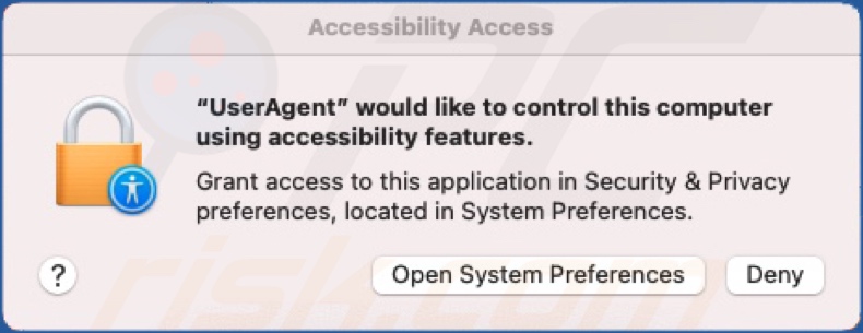 macOS.Macma backdoor malware asking permission to use accessibility features