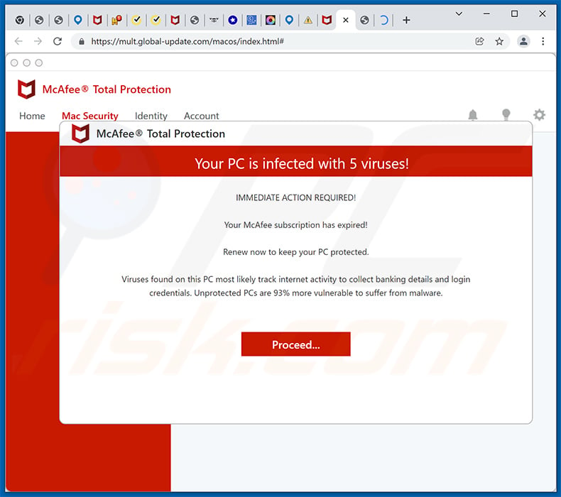 McAfee - Seu PC está infectado com 5 vírus! Scam pop-up (2021-12-16)
