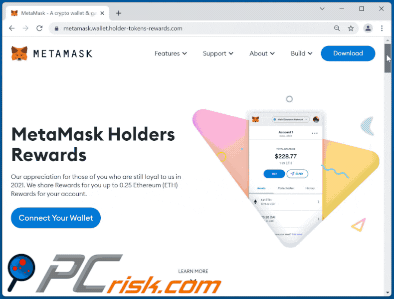 Appearance of MetaMask Holders Rewards scam scam