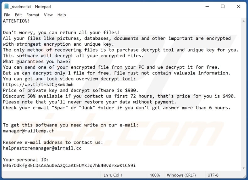 Miia ransomware text file (_readme.txt)