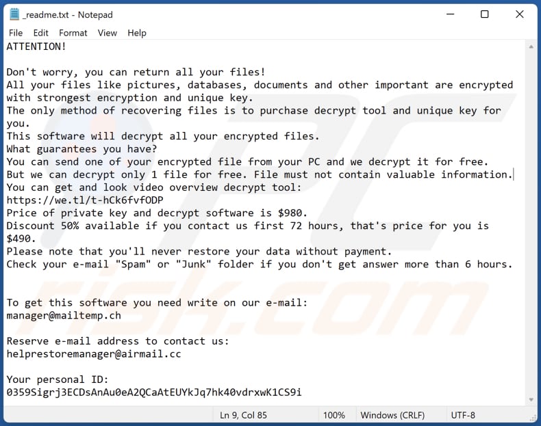 Mljx ransomware text file (_readme.txt)