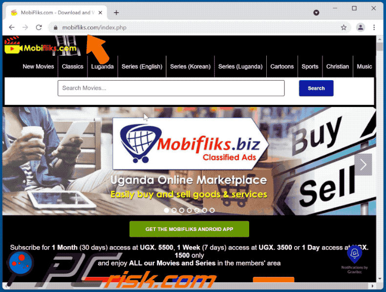 mobifliks[.]com website appearance (GIF)