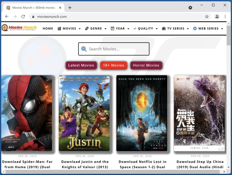 moviesmunch[.]com pop-up redirects