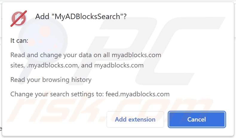 myadblockssearch browser hijacker browser notification