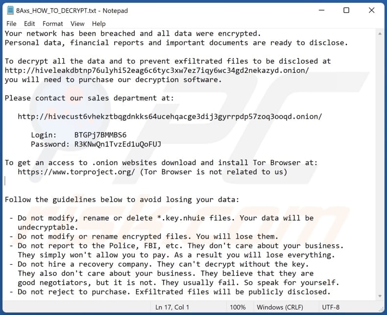 Nhuie ransomware text file (8Axs_HOW_TO_DECRYPT.txt)