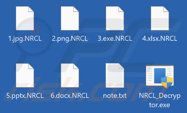 Files encrypted by NRCL ransomware (.NRCL extension)
