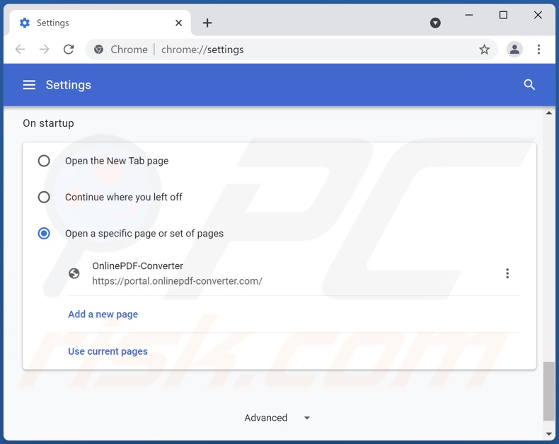 Removing onlinepdf-converter.com from Google Chrome homepage