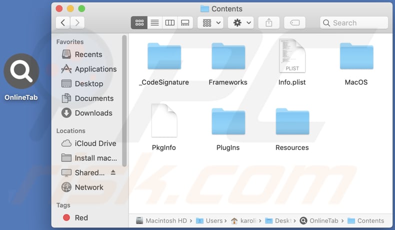 onlinetab adware contents folder