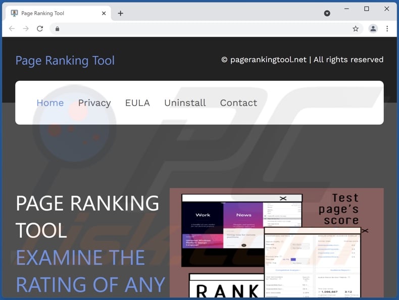 Page Ranking Tool adware promoting site