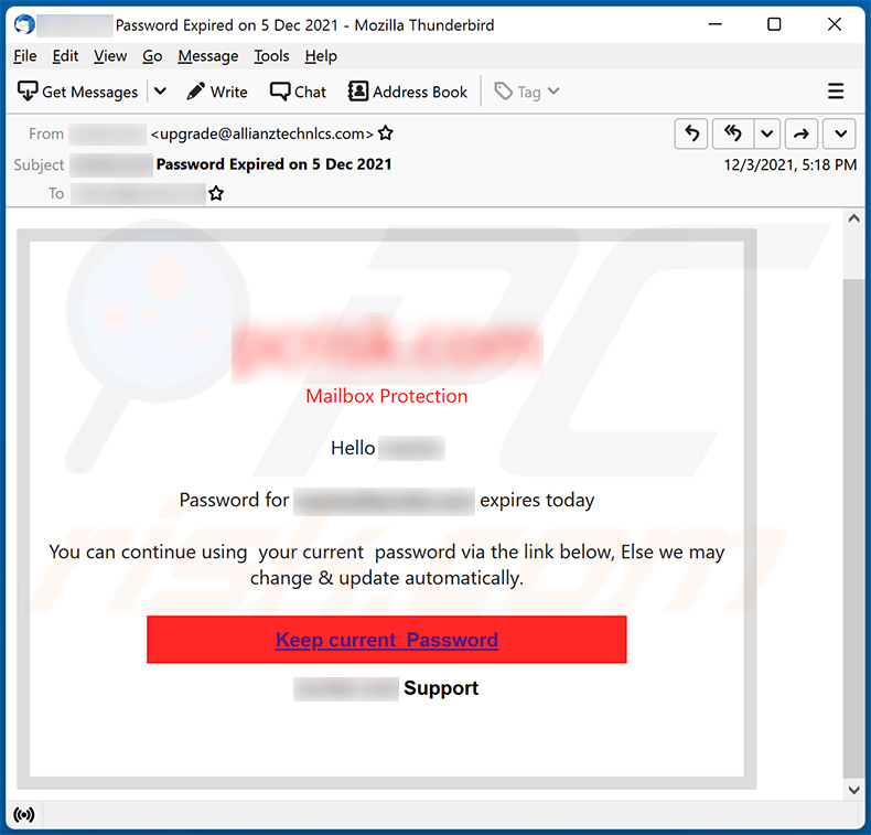 Password expiration-themed spam email (2021-12-08)