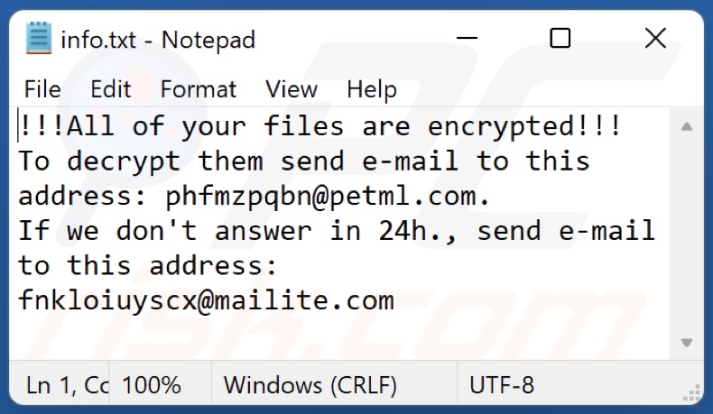pHv1 ransomware text file (info.txt)