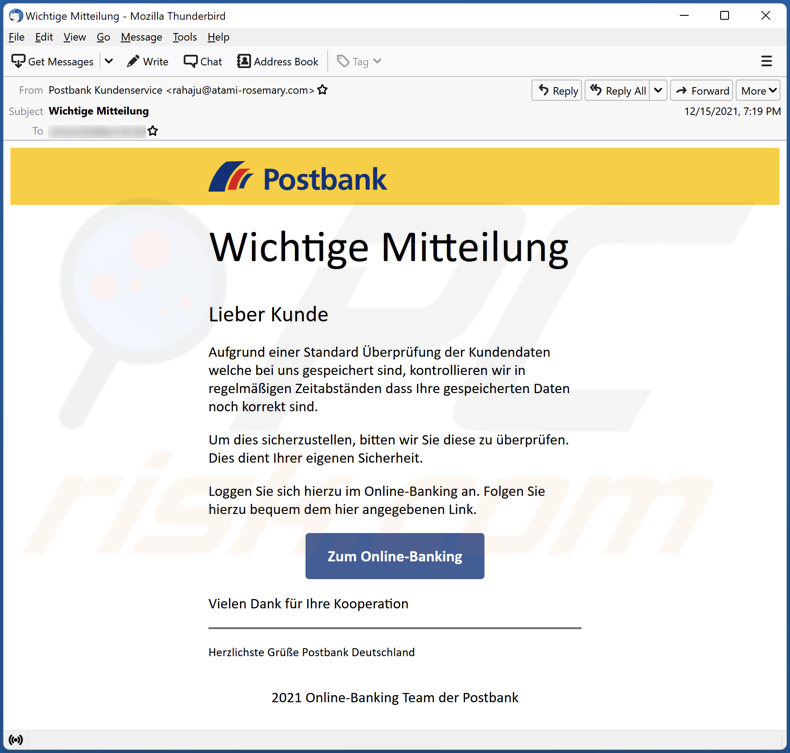 postbank email scam another variant