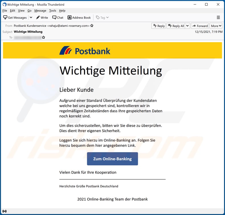 postbank email scam another variant