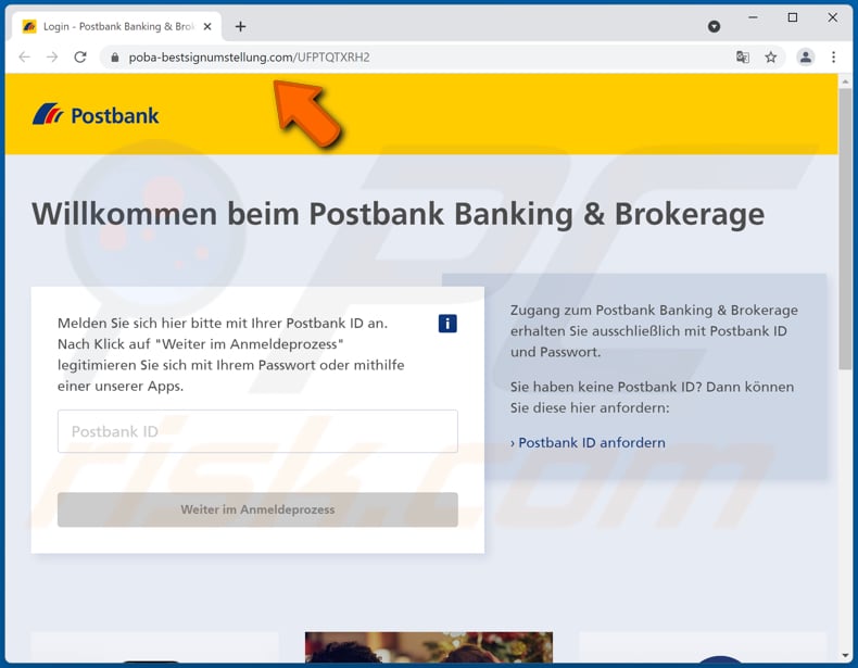 postbank email scam deceptive page promoted via main scam variant