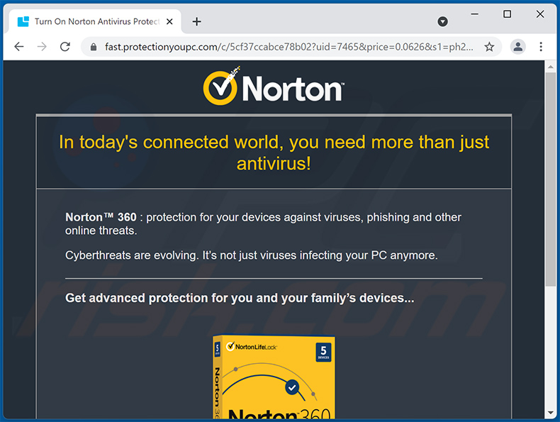 Norton-themed scam promoted via protectionyoupc.com