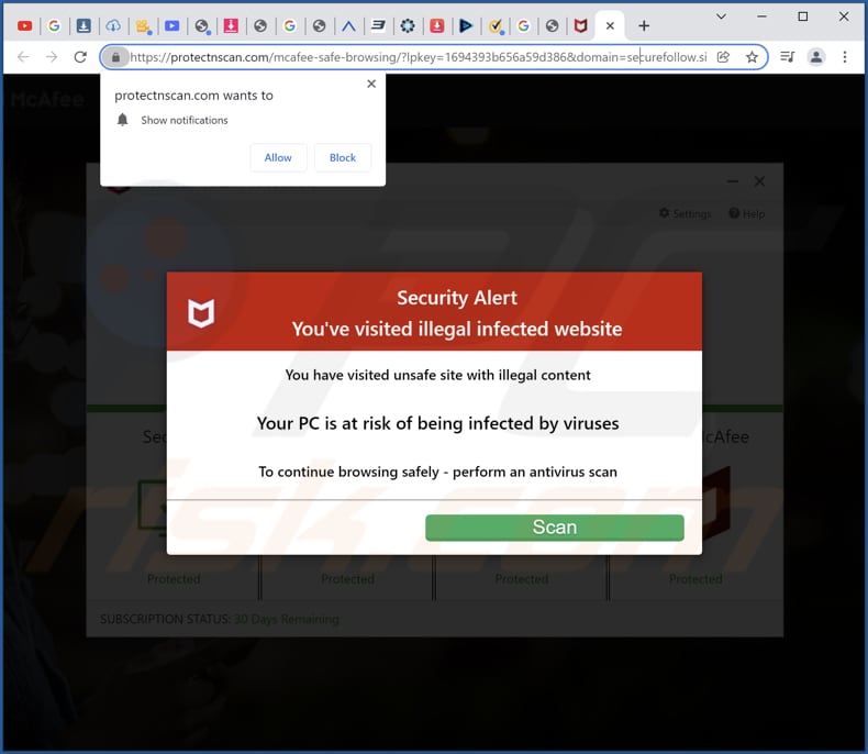 protectnscan[.]com pop-up redirects