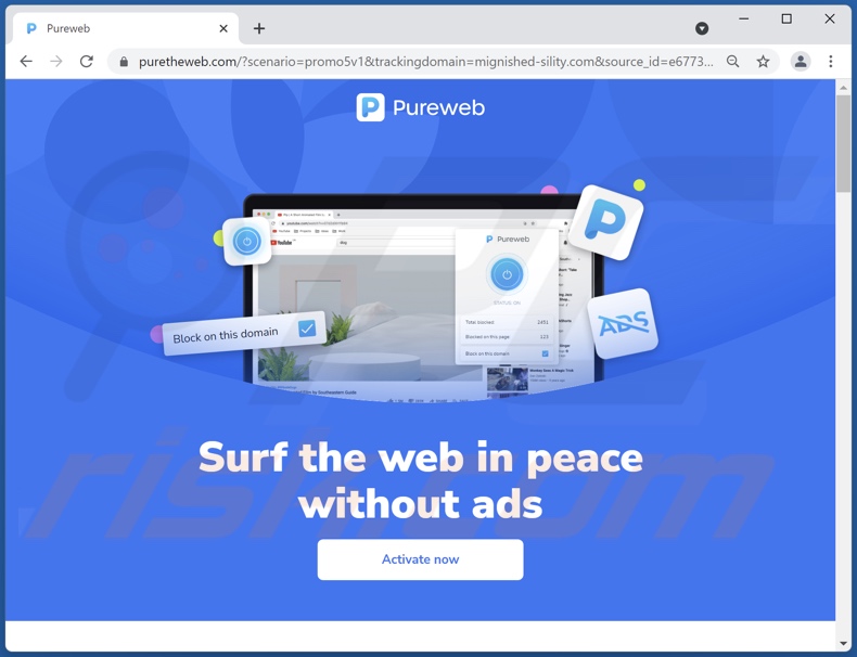 Pureweb adware promoting site