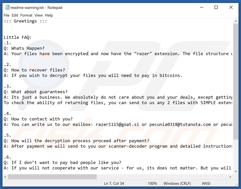 Razer ransomware text file (readme-warning.txt)