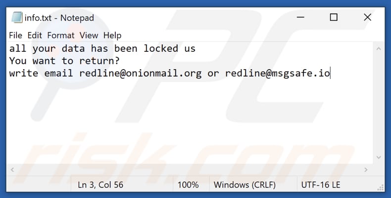 red ransomware ransom note info.txt text file