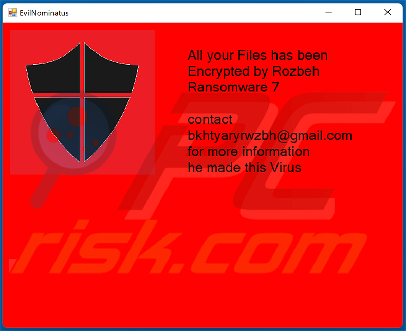 Rozbeh ransomware pop-up window