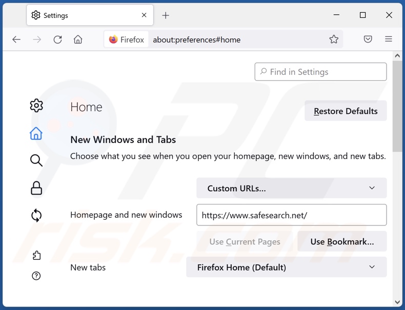 Removing safesearch.net from Mozilla Firefox homepage