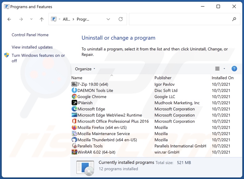 safesearch.net browser hijacker uninstall via Control Panel