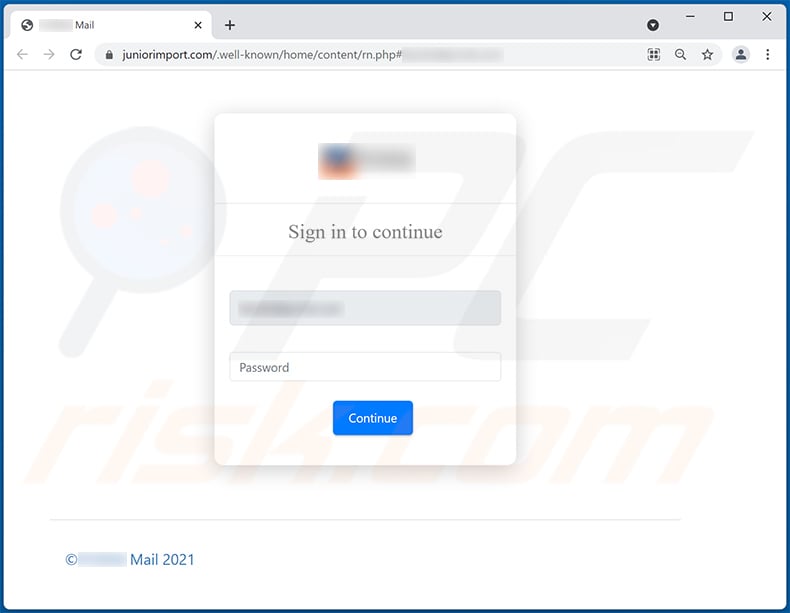 Phishing site promoted via server notification-themed spam email (juniorimport.com)