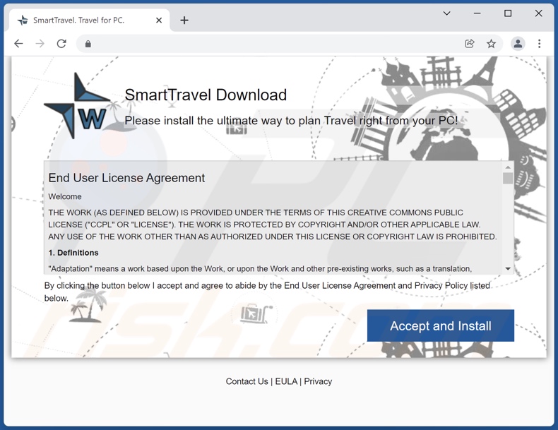 SmartTravel adware promoting website