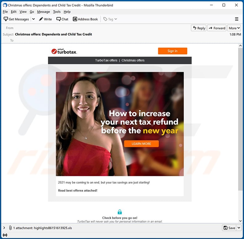 TurboTax email virus malware-spreading email spam campaign