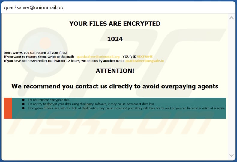 Ver ransomware pop-up window