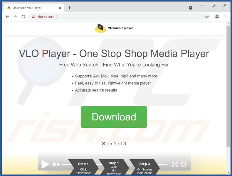 Website used to promote VLOPlayer browser hijacker