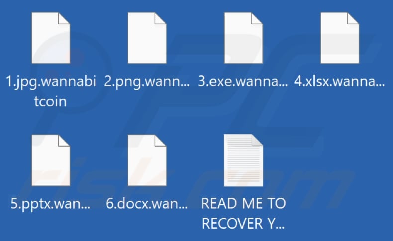 Files encrypted by WannaBitcoin ransomware (.wannabitcoin extension)