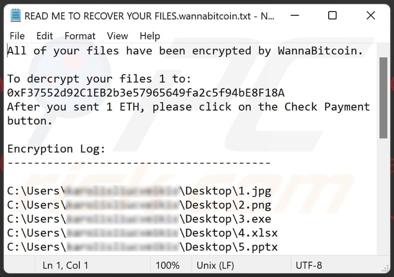WannaBitcoin ransomware text file (READ ME TO RECOVER YOUR FILES.wannabitcoin.txt)