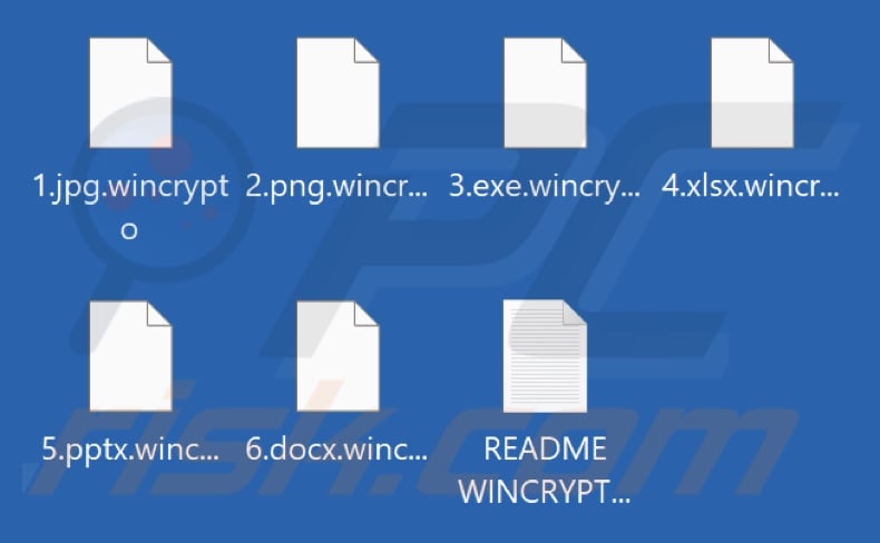 Files encrypted by WinCrypto ransomware (.wincrypto extension)