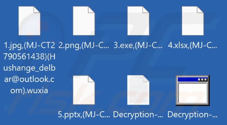 Files encrypted by Wuxia ransomware (.wuxia extension)