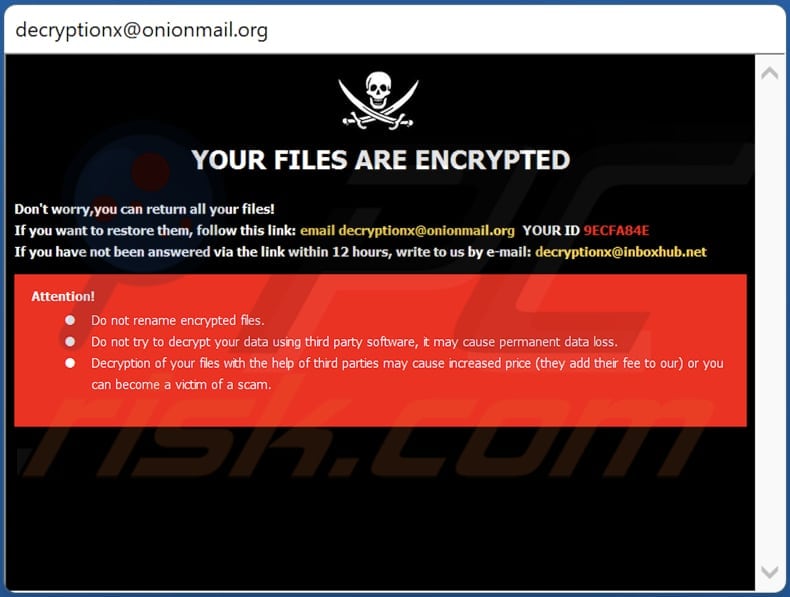 Xqxqx ransomware pop-up window