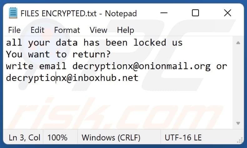 Xqxqx ransomware FILES ENCRYPTED.txt file