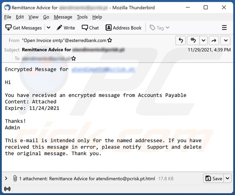You have received an encrypted message email scam