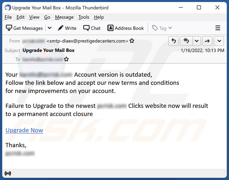 Account version is outdated email scam