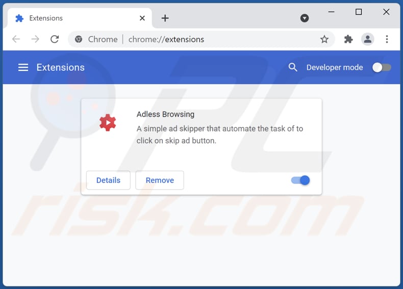 Removing Adless Browsing from Google Chrome step 2