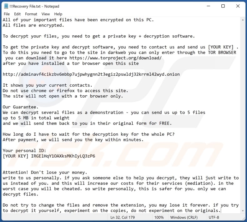 Admin Locker ransomware text file (!!!Recovery File.txt)