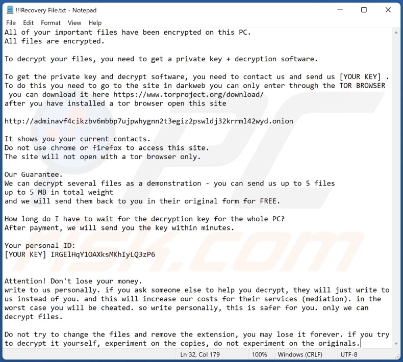Admin Locker ransomware text file (!!!Recovery File.txt)