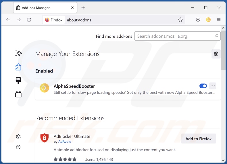 Removing AlphaSpeedBooster ads from Mozilla Firefox step 2