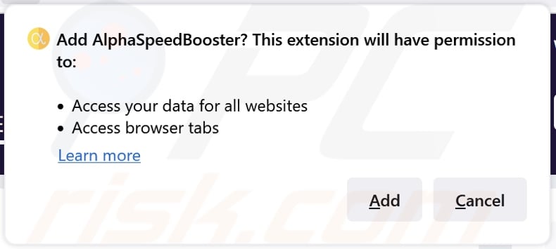 AlphaSpeedBooster adware asking for permissions