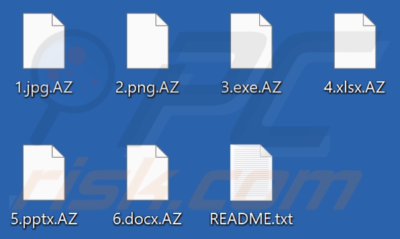 Files encrypted by Arizona ransomware (.AZ extension)