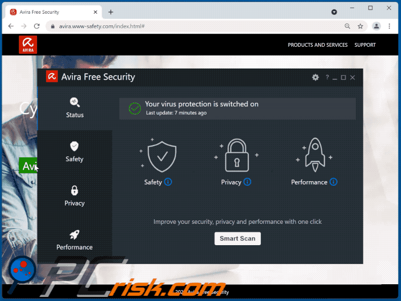 Appearance of Avira Free Security - Your PC is infected with 5 viruses! pop-up scam scam