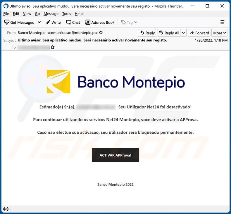 Banco Montepio-themed spam email (2022-01-31)