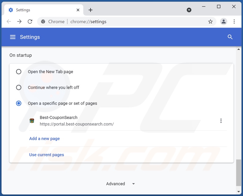 Removing best-couponsearch.com from Google Chrome homepage