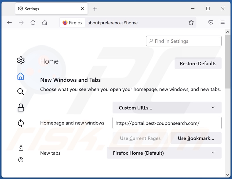 Removing best-couponsearch.com from Mozilla Firefox homepage