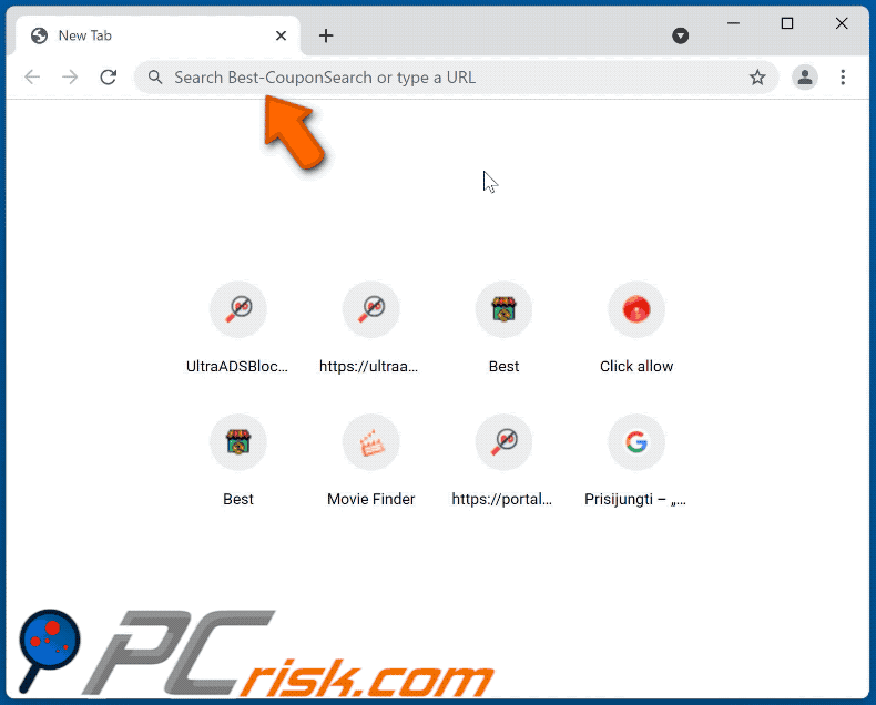 Best-CouponSearch browser hijacker redirecting to nearbyme.io (GIF)